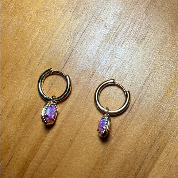 Elegant Gold and Pink Opal Earrings - Picture 3 of 5